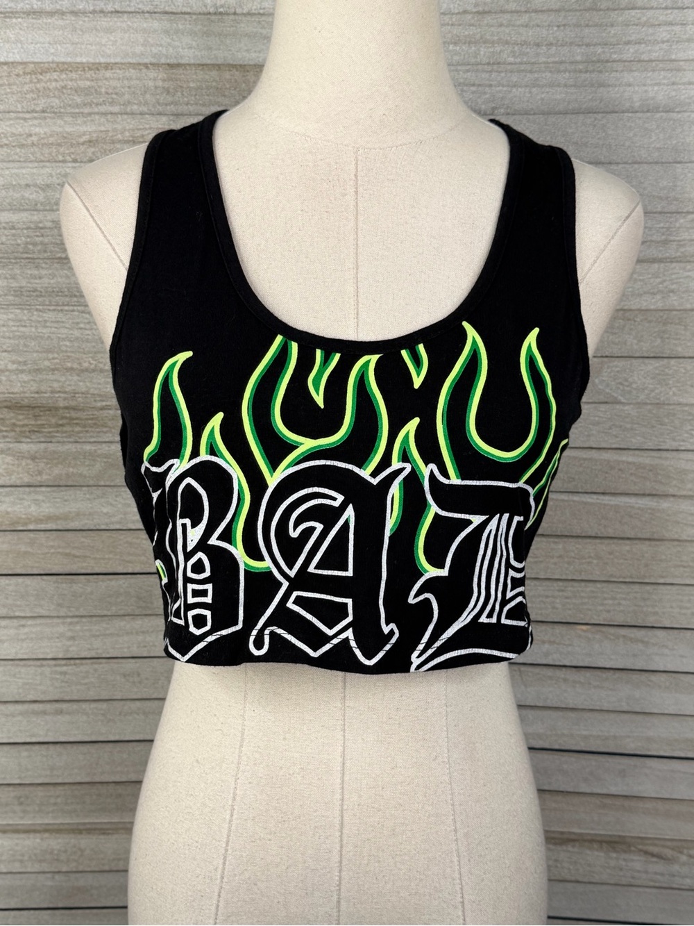 FASHION NOVA "BAD" Flames Cropped Tank Top Black/Multi-Large